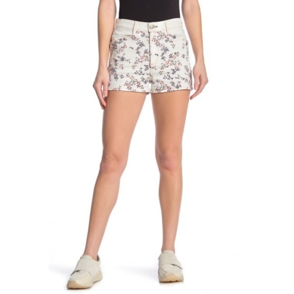 Rag & Bone Ellie Floral Print Denim Shorts, White - Picture 1 of 7